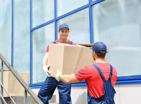 Packed household boxes prepared for moving day in Beddington